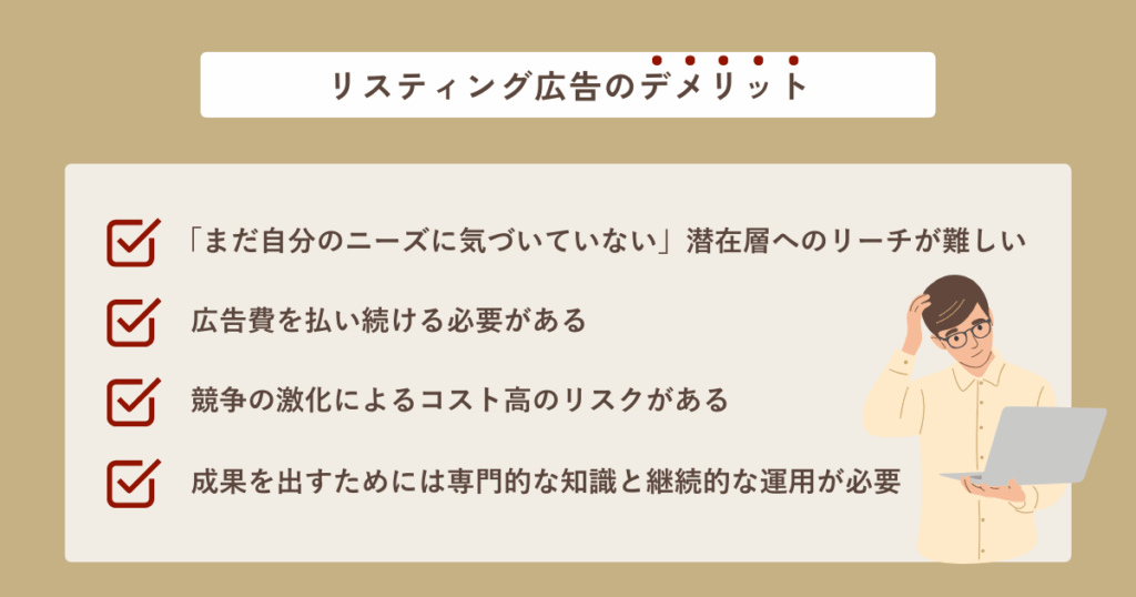 リスティング広告のデメリット